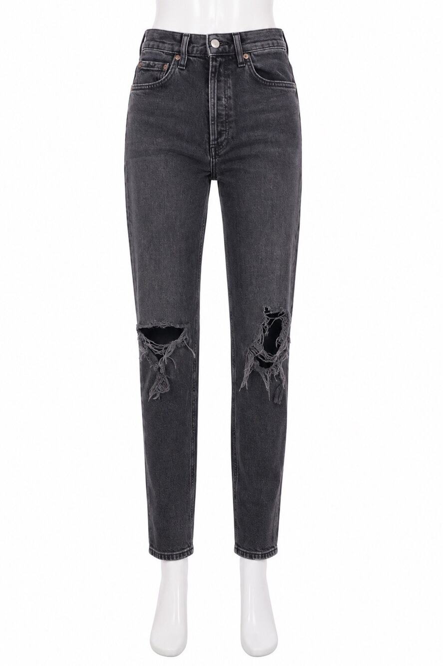 AGOLDE Los Angeles Size 26 Black Distressed High Rise Button Fly Skinny Jeans